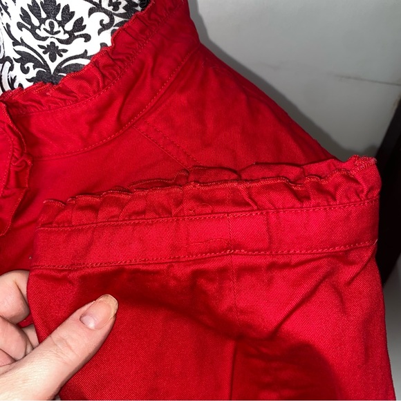 Sandro Studio Size 2X Red Jacket with Ruffled Edges and Breast Pockets - Picture 9 of 13